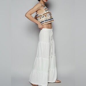 New POL Tiered Wide Leg Pants ~ White